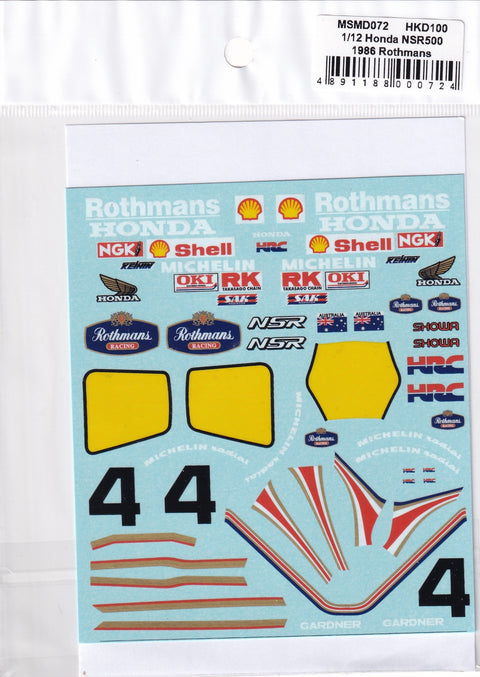 MSM Creation MSMD072 1/12 Honda NSR500 1986 Rothmans Full Sponsor Decals (for Tamiya 14099)
