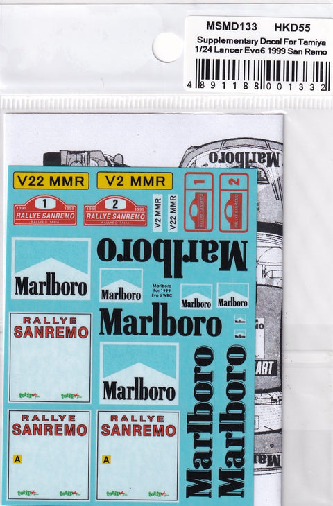 MSM Creation MSMD133 1/24 Mitsubishi Lancer Evo.6 1999 Sanremo Marlboro Tobacco Decals (for Tamiya)