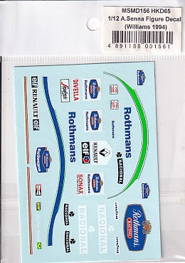 MSM Creation MSMD156 1/12 A. Senna Figure Decals (Williams 1994)