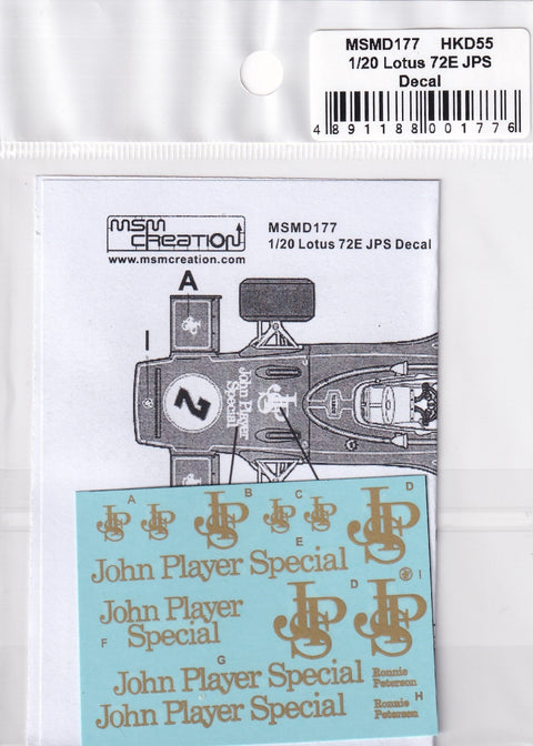 MSM Creation MSMD177 1/20 Lotus 72E "JPS" Decals (for Ebbro)