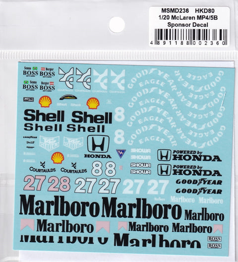 MSM Creation MSMD236 1/20 McLaren MP4/5B Full Decal Set (for Tamiya)