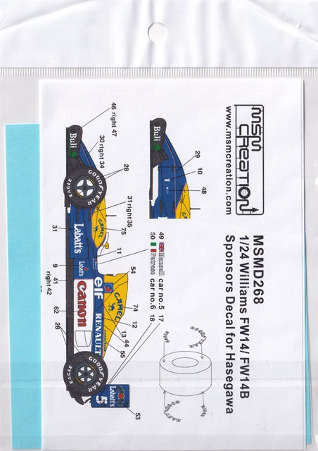 MSM Creation MSMD268 1/24 Williams FW14/FW14B Sponsor Decals (for Hasegawa)