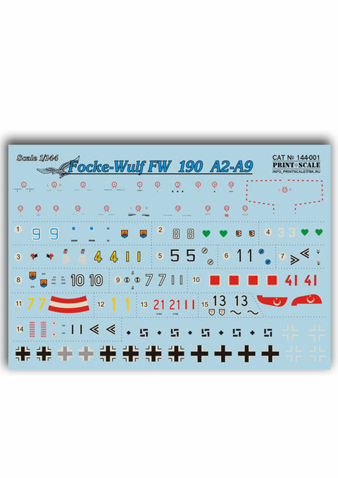 Print Scale 144-001 1/144 Focke-Wulf Fw 190 A-2–A-9 Markings WWII 144-001 Scale 1/144