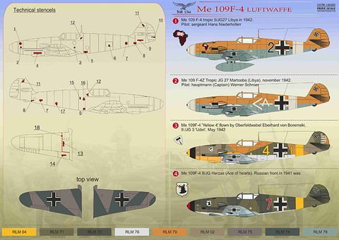 Print Scale 144-020 1/144 Messerschmitt Bf 109 F-4 Decals 144-020 Scale 1/144