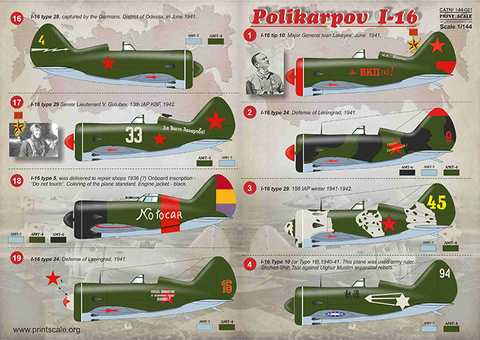 Print Scale 144-021 1/144 Polikarpov I-16 144-021 Scale 1/144