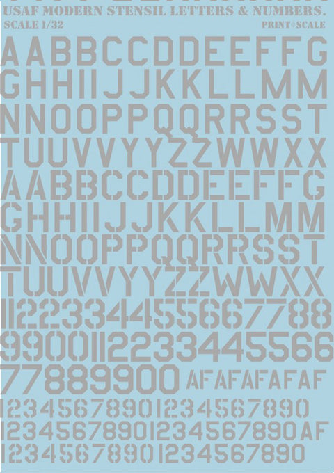 Print Scale 32-001 1/32 USAF Modern Stencil Letters & Numbers White 32-001 Scale 1/32