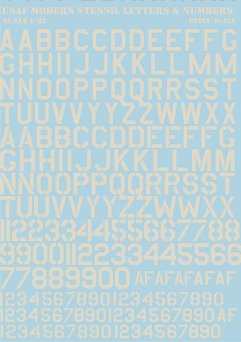 Print Scale 32-002 1/32 USAF Modern Stencil Letters & Numbers Grey 32-002 Scale 1/32