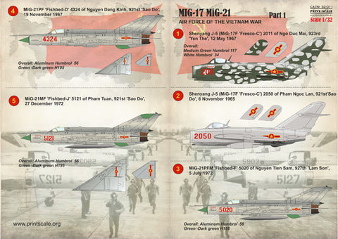 Print Scale 32-011 1/32 MiG-17 MiG-21 Air Force of the Vietnam War Part 1 32-011 Scale 1/32