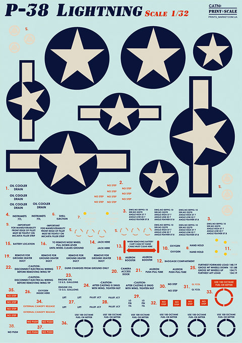 Print Scale 32-012 1/32 P-38 Lightning Part 1 32-012 Scale 1/32