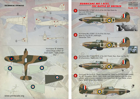 Print Scale 32-013 1/32 Hurricane Mk I Aces The Battle of Britain 32-013 Scale 1/32