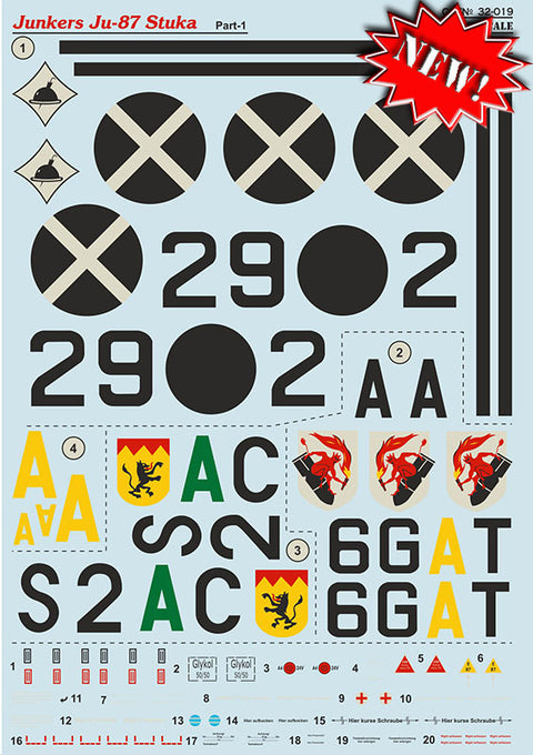 Print Scale 32-019 1/32 Junkers Ju-87 Part 1 The complete set 2 leaf