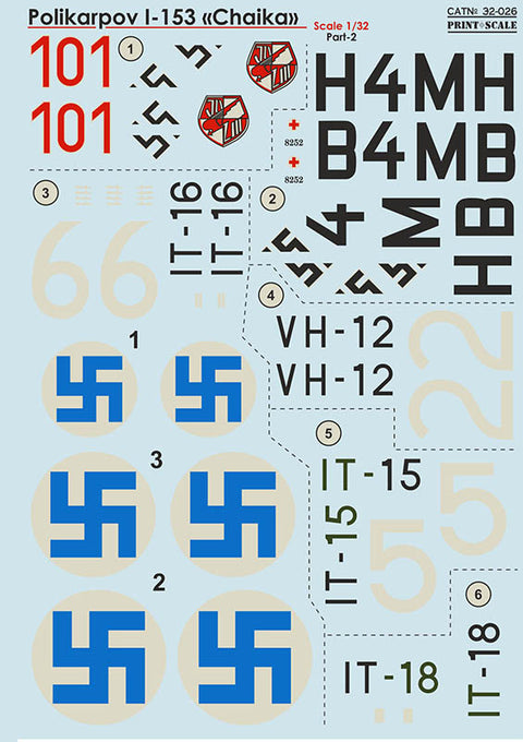 Print Scale 32-026 1/32 Polikarpov I-153 Chaika Part 2 32-026 Scale 1/32 The complete set 1,5 leaf