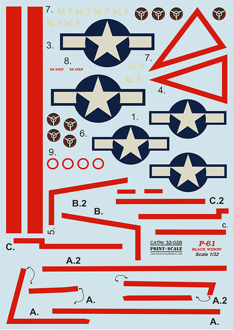 Print Scale 32-028 1/32 P-61 Black Widow 32-028 Scale 1/32  The complete set 2 leaf