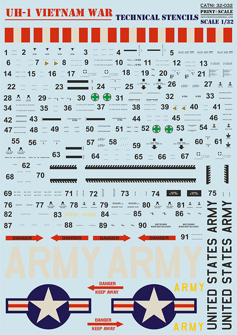 Print Scale 32-031 1/32 UH-1 Air Ambulance Vietnam War 32-031 Scale 1/32 + Technical Stencils