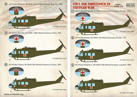 Print Scale 32-031 1/32 UH-1 Air Ambulance Vietnam War 32-031 Scale 1/32 + Technical Stencils