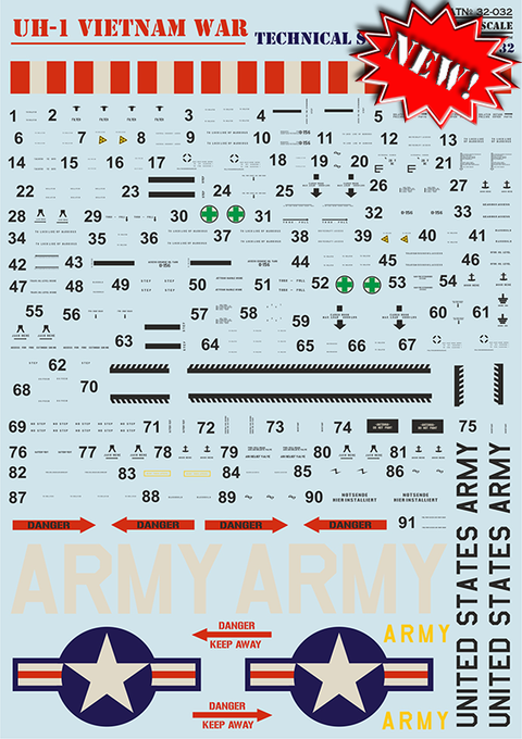 Print Scale 32-032 1/32 UH-1 Air Ambulance in Vietnam War 32-032 Scale 1/32 Technical Stencils