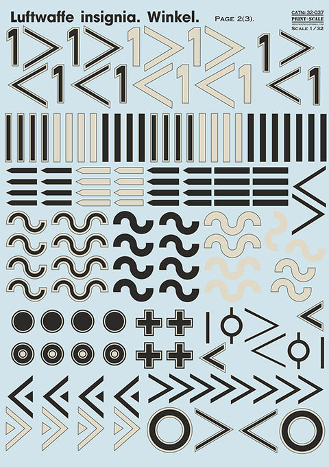 Print Scale 32-037 1/32 Luftwaffe Insignia Winkel Markings Set 32-037 Scale 1/32 The complete set 3 leaf
