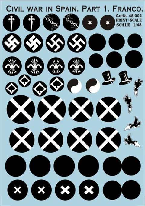 Print Scale 48-002 1/48 Civil war in Spain Part-1 Franco 48-002 Scale 1/48 Two sheets, the general complete set.