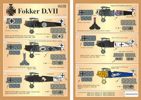 Print Scale 48-026 1/48 Fokker D VII Part 2 The complete set 3 leaf