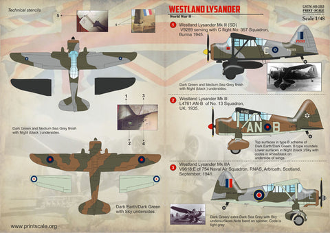 Print Scale 48-083 1/48 Westland Lysander
