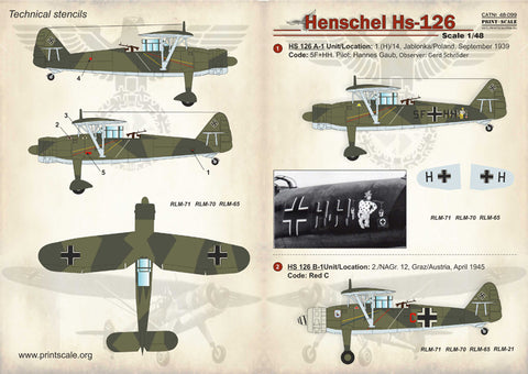 Print Scale 48-099 1/48 Henschel Hs-126 The complete set 1,5 leaf