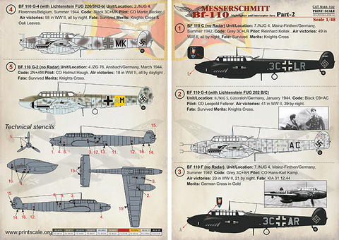 Print Scale 48-102 1/48 Messershmit Me-110 Part 2 The complete set 1,5 leaf