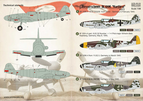 Print Scale 48-104 1/48 Messerschmitt Bf 109 K-4 “Kurfürst” Part 2 48-104 Scale 1/48 The complete set 1,5 leaf