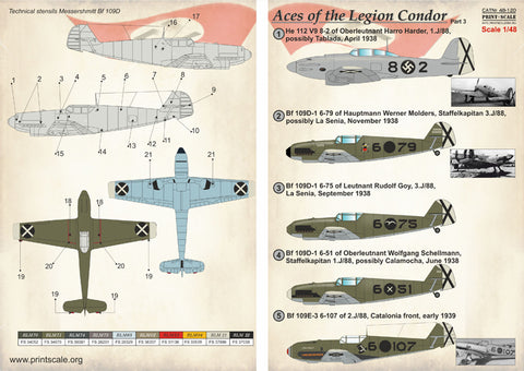Print Scale 48-120 1/48 Aces of the Legion Condor Messerschmitt Bf 109D & Heinkel He 112 Part 3 48-120 Scale 1/48