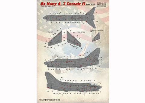 Print Scale 48-128 1/48 Technical stencils A7 Corsair II