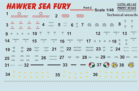 Print Scale 48-142 1/48 Hawker Sea Fury Part 2   The complete set 1,5 leaf