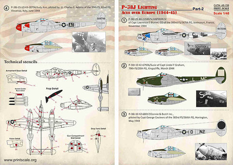 Print Scale 48-158 1/48 P-38J Lighting Aces over Europe (1944-45) Part 2