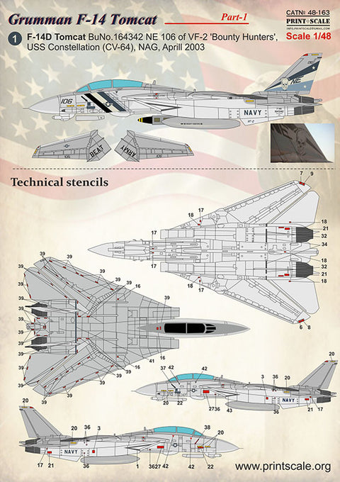 Print Scale 48-163 1/48 Grumman F-14 Tomcat Part 1 The complete set 1,5 leaf