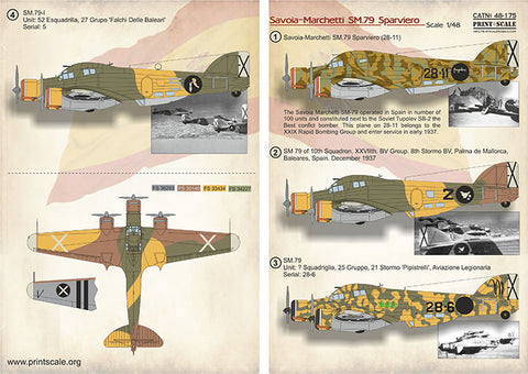Print Scale 48-175 1/48 SM-79 Sparviero in the Spanish Civil War. The complete set 2 leaf