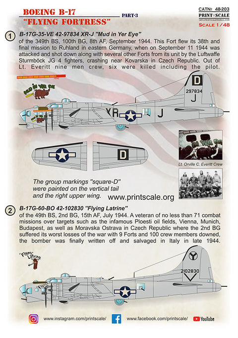 Print Scale 48-203 1/48 Boeing B-17 Flying Fortress Part 3 The complete set 1,5 leaf