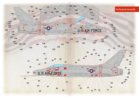 Print Scale 48-221 1/48 F-100 Super Sabre technical stencils 2 leaf