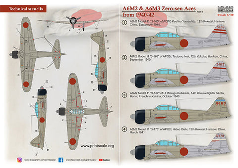 Print Scale 48-223 1/48 A6M Zero-Sen Aces   Part 1 The complete set 1,5 leaf