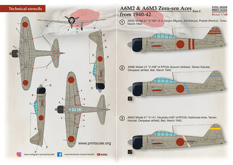 Print Scale 48-228 1/48 A6M Zero-Sen Aces Part 2 The complete set 1,5 leaf