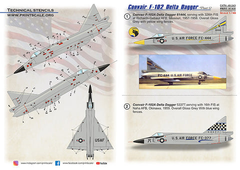 Print Scale 48-243 1/48 Convair F-102 Delta Dagger + Technical stencils Part 2 The complete set 2 leaf   NEW - 2_c128db33-3e7e-4f87-9d20-8569484de367