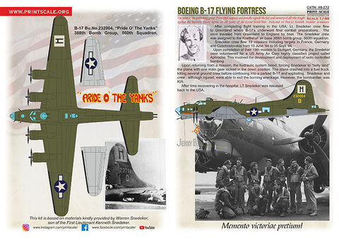 Print Scale 48-272 1/48 B-17 decals "Pride o the Yanks"