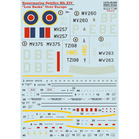 Print Scale 48-289 1/48 Supermarine Spitfire Mk.V (Low Backs) Part 2 4 Scale 1/48 The complete set 1,5 leaf