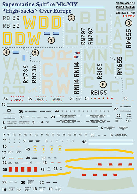 Print Scale 48-291 1/48 Supermarine Spitfire Mk.XIV (High Backs) Part 2 48-291 Scale1/48 The complete set 1,5 leaf