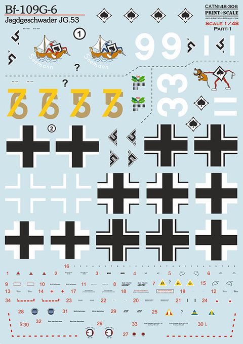 Print Scale 48-306 1/48 Bf-109 G-6 Jagdgeschwader JG.53 Part 1 48-306 Scale 1/48 - 84fa4828-9522-4a01-a3cc-efb2b0de562e