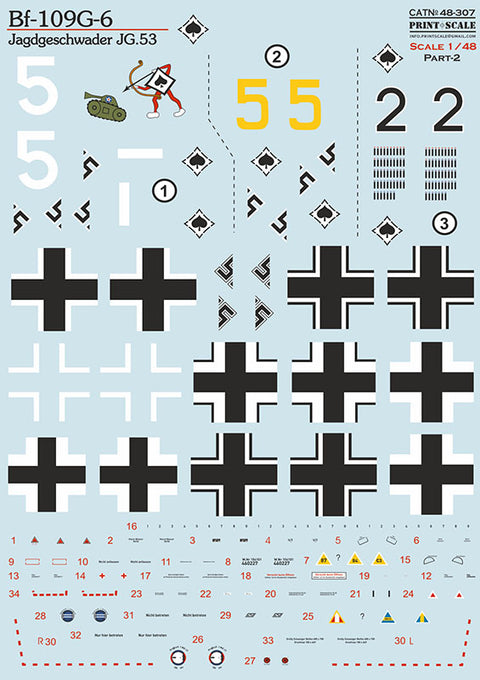 Print Scale 48-307 1/48 Bf-109 G-6 Jagdgeschwader JG.53 Part 2 48-307 Scale 1/48