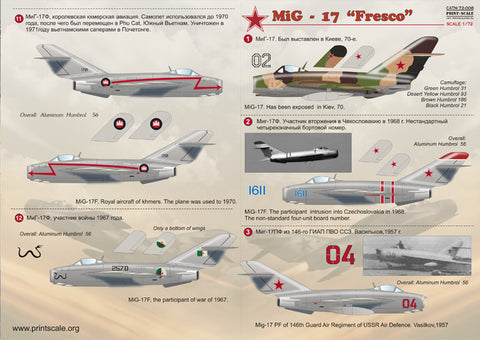 Print Scale 72-008 1/72 MiG-17 “Fresco” International Operators Decals Scale 1/72