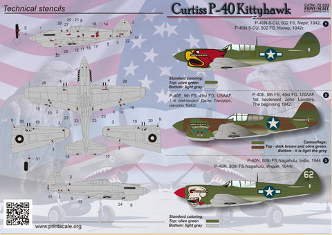 Print Scale 72-023 1/72 Curtiss P-40 Kittehawk