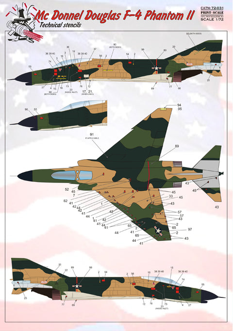 Print Scale 72-031 1/72 F-4 Phantom Technical stencils