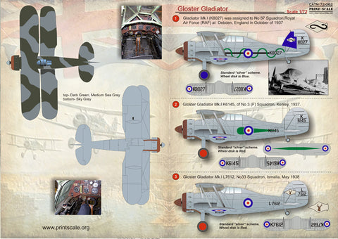 Print Scale 72-062 1/72 Gloster Gladiator Mk.I / Mk.II RAF & FAA Part 1 72-062 1/72