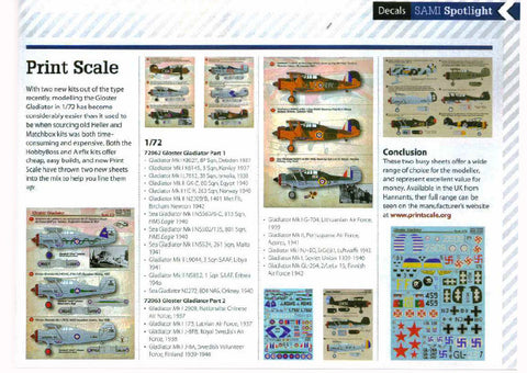 Print Scale 72-062 1/72 Gloster Gladiator Mk.I / Mk.II RAF & FAA Part 1 72-062 1/72