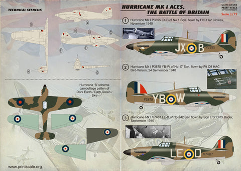 Print Scale 72-065 1/72 Hurricane Mk I Aircraft Markings 72-065 Scale 1/72