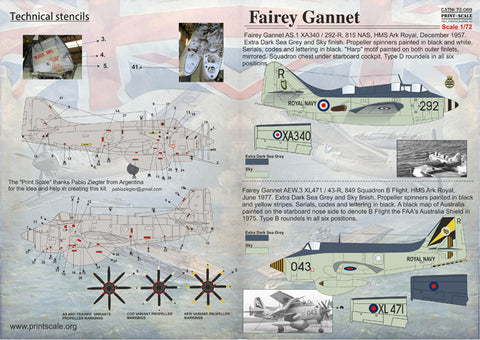 Print Scale 72-069 1/72 Fairey Gannet  The complete set 1,5 leaf